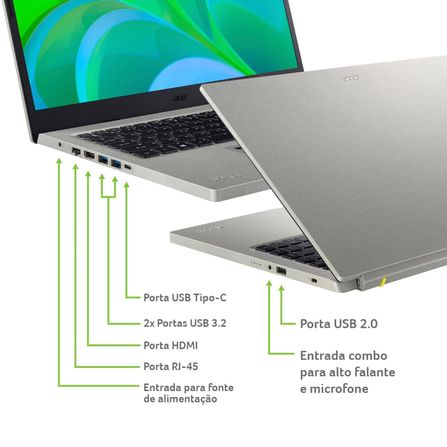 Notebook Acer Vero AV15-51-58ZM i5 Windows 11 Home 8Gb 512Gb SSD